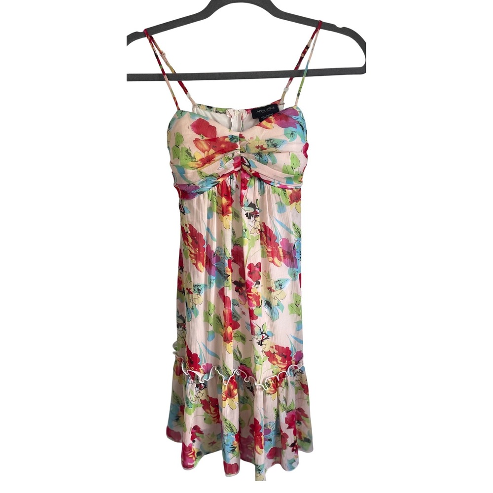 Vintage Alyn Paige Y2K Watercolor Floral Dress Empire Waist Tie Back Sz 3/4